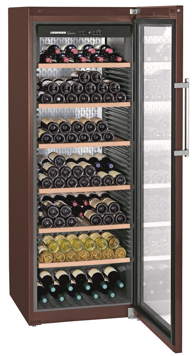 Vitrina pentru vinuri Liebherr WKt 5552, 525 L, 253 sticle, Rafturi lemn, Control taste, Display, H 192 cm, Culoare Terra